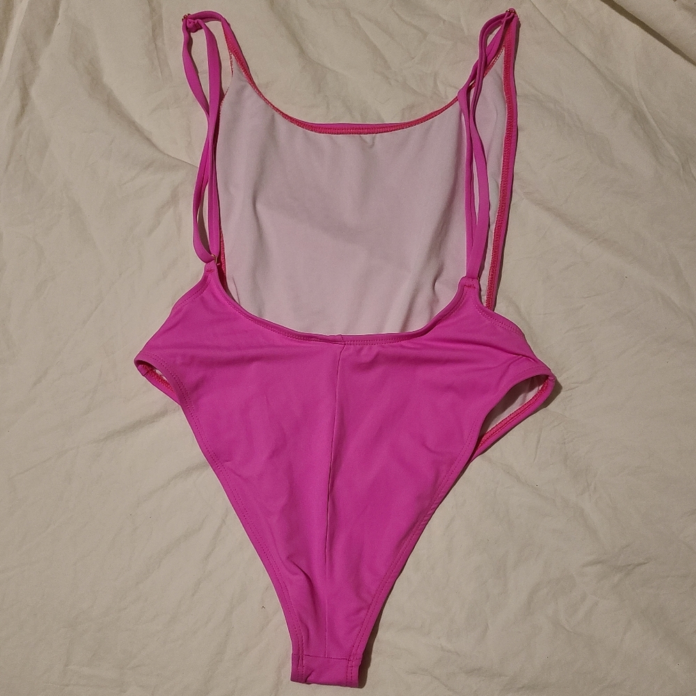 yandy • bright pink low back one piece swimsuit - Picture 4 of 10